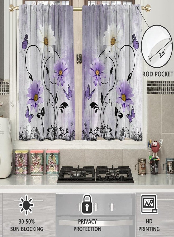 AAtter Purple Floral Window Curtains for Kitchen Lavender Lilac Flowers Fun Girls Butterfly Small Short Home Living Room Bedroom Bathroom Drapes Treatment Tiers Fabric 1 Pair, 27.5" W x 45" L, Rustic - Image 3